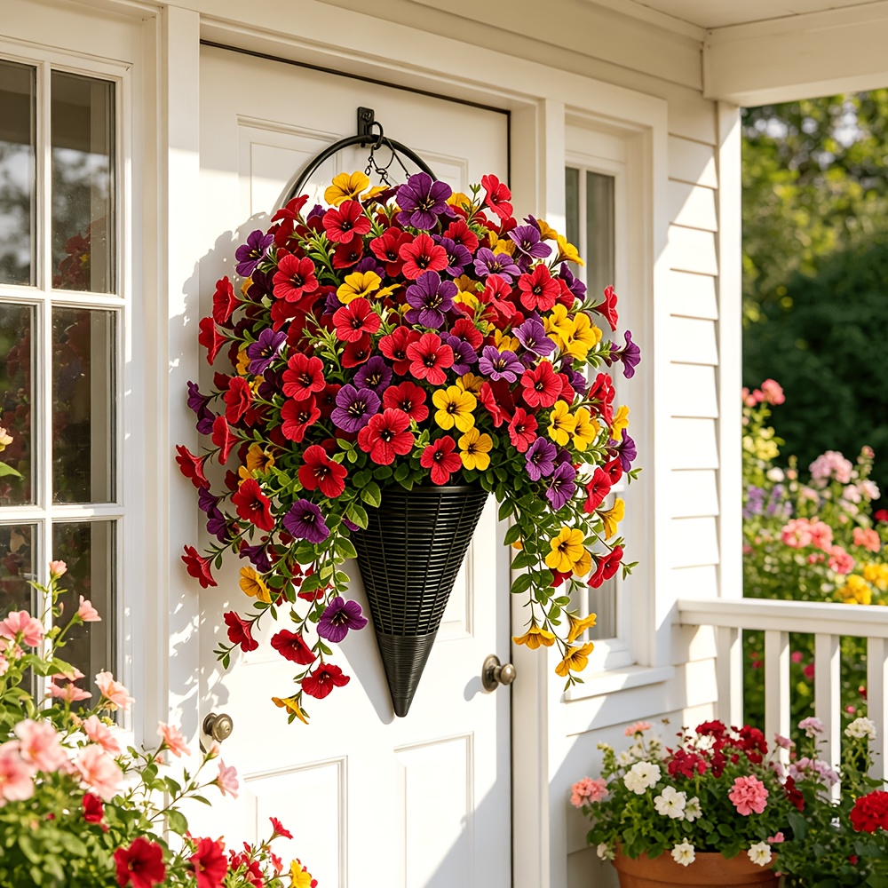 künstliche hängende blumen in einem korb