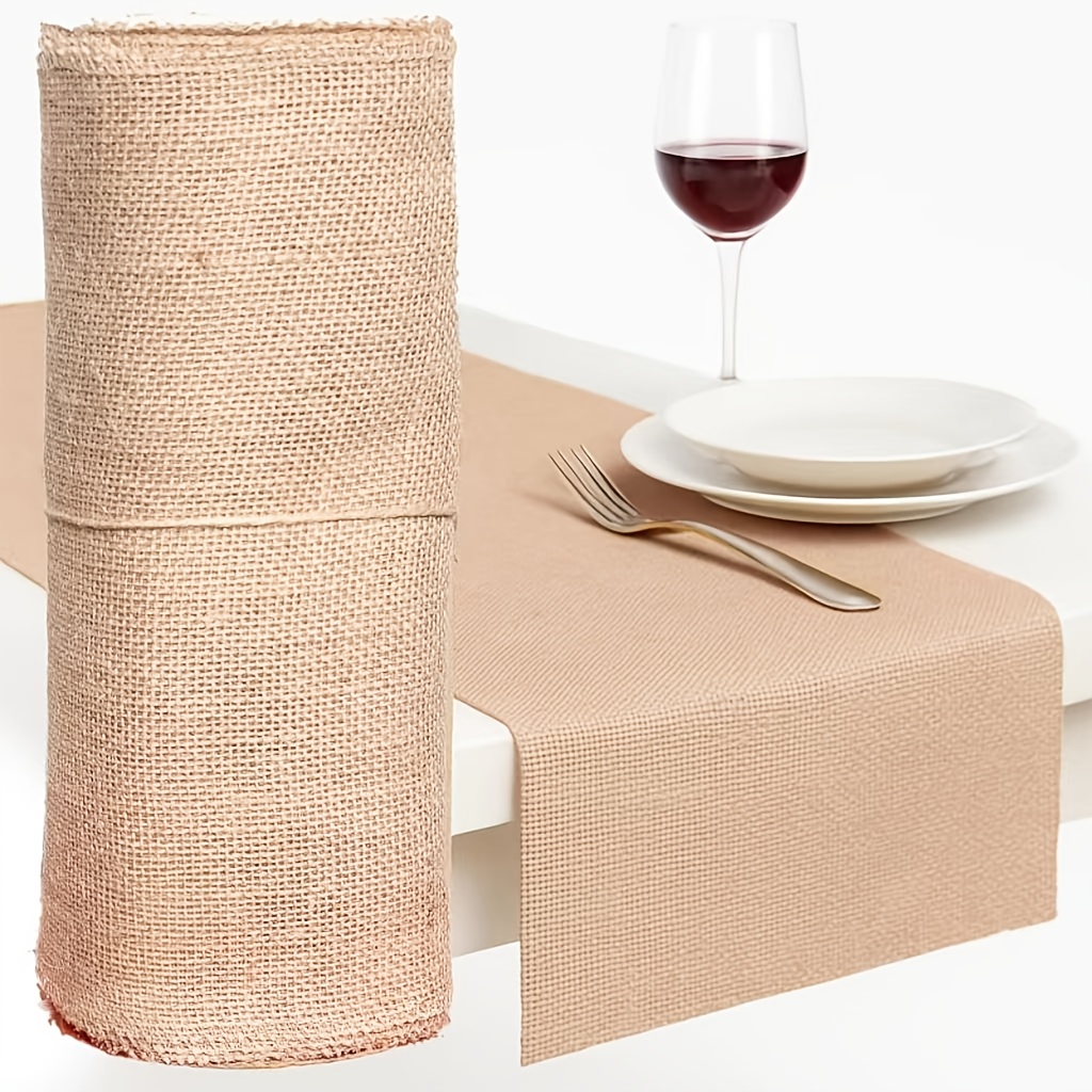 5m long 35cm wide natural jute fabric ribbon - hessian lace gift wrapping christmas vintage wedding table runner, beige coarse burlap roll for plant tree protection, diy crafts, christmas tablecloth and chair curtains, rustic jute weave. high-quality material for home decor and party supplies.   gift wrapping, weddings, and party decorations 0