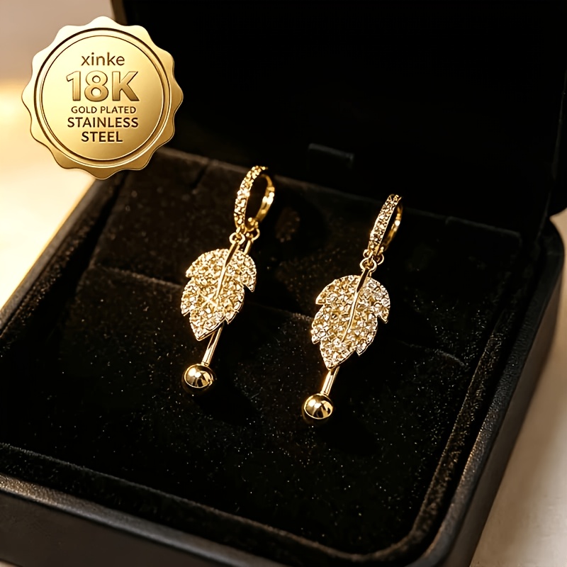 18K Golden Plated Asymmetrical Maple Leaf Hoop Earrings