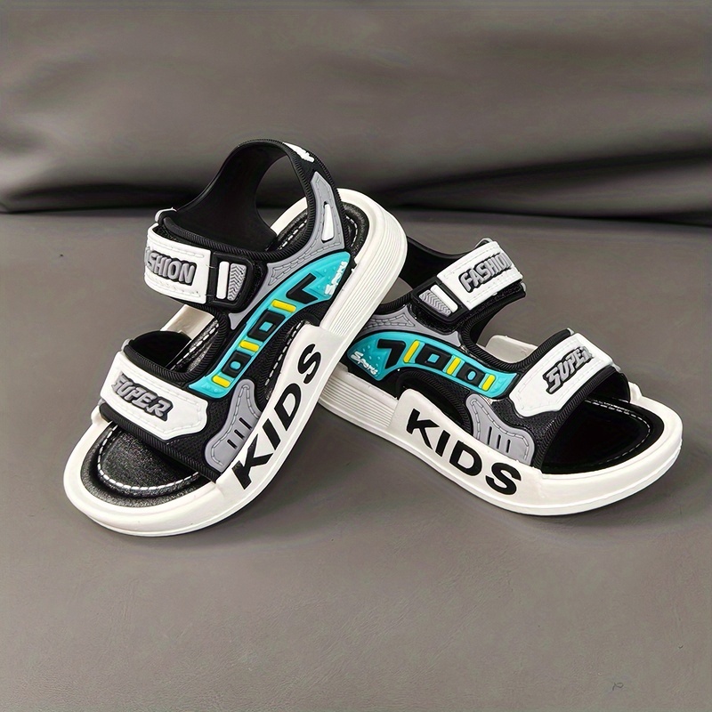 TEMU Sandales tendance pour garçons avec lettres cool, chaussures de plage de 'extérieur à semelle souple moyenne à grande taille