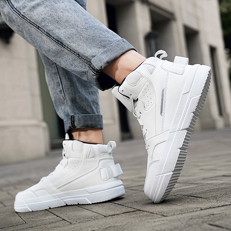 High-Top Casual Sneakers in Black & White - Breathable Fabric, Non-Slip EVA Sole, Lace-Up, Versatile for All Seasons, Sizes 5-14