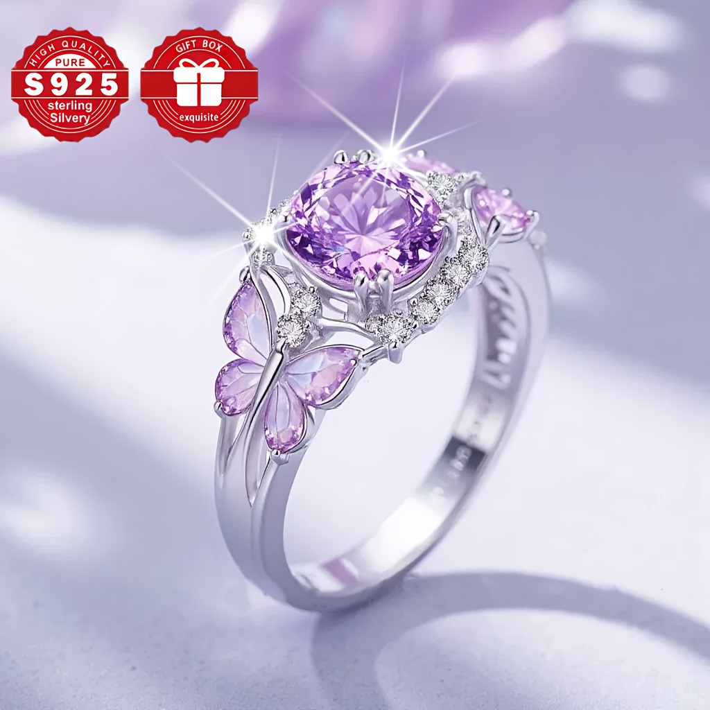 TEMU Fashionable 925 Sterling ' Moissanite Ring, Design, Inlaid With Natural Stone Ring, Very Suitable For Daily Parties, , Valentine's Day Jewelry