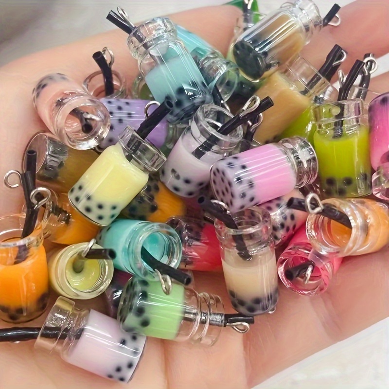 

12-piece Vibrant 3d Bubble Tea Resin Charms - Colorful Simulation Juice Pendants For Keychains, Phone Cases & Jewelry Crafting