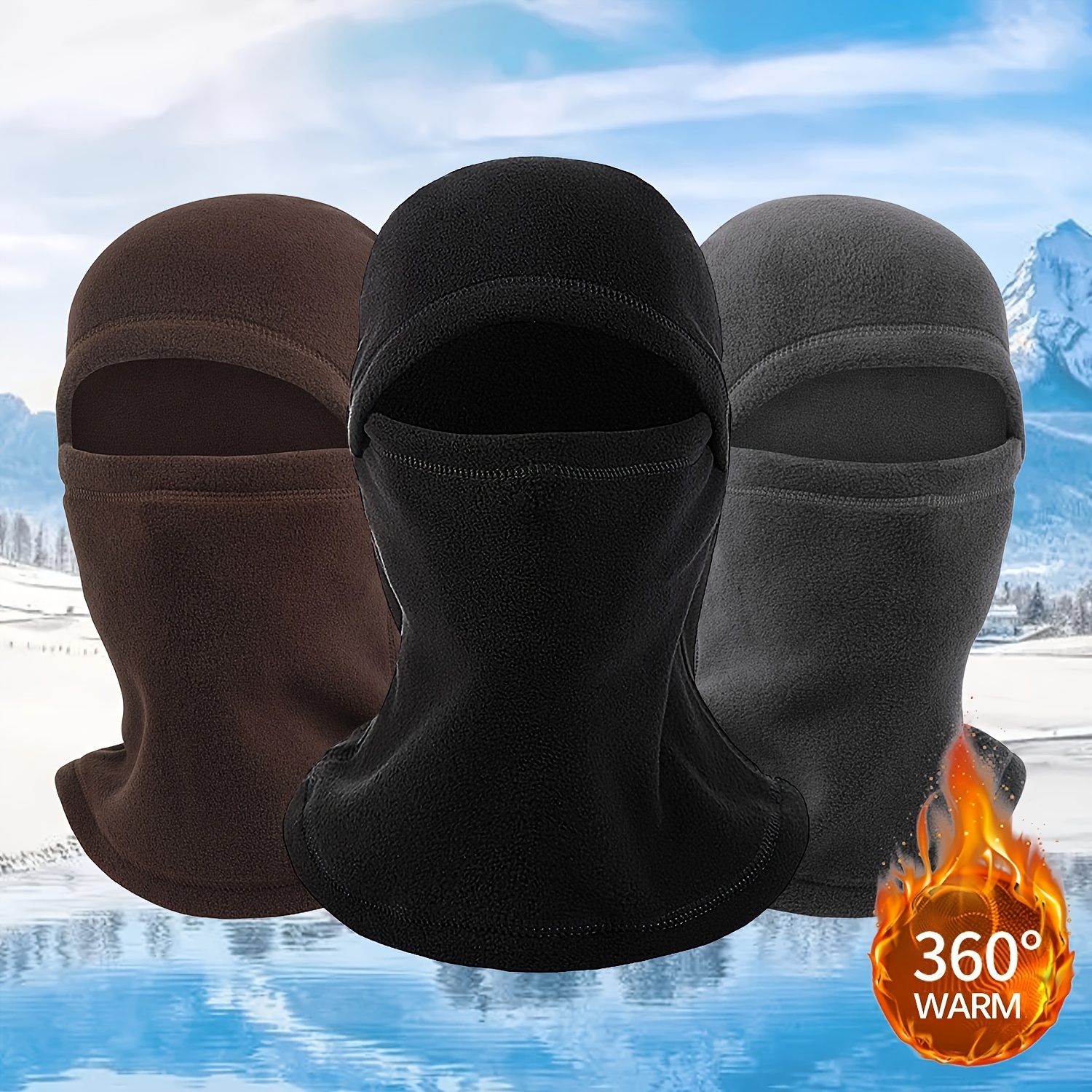 

3pcs Men's Polar Coral Fleece Balaclavas - 360° Mask & Neck Warmer, Stretchy Polyester Beanie In Black, Brown, Gray For Winter Sports, Skiing, Tactical Use, Winter Clothes