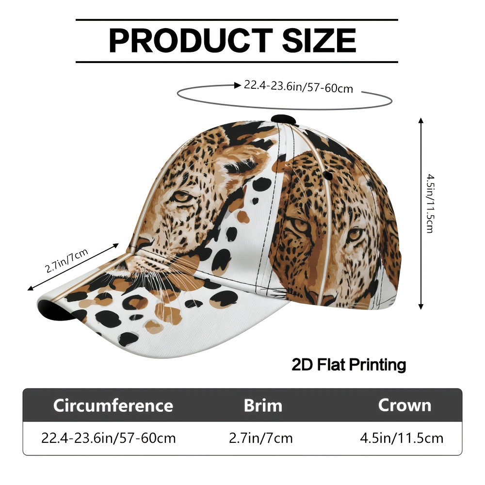 TEMU 1pc Leopard Print Baseball Cap With Snapback Closure - Adjustable Suitable For Daily Wear, Travel & Outdoor, Leopard Face & Spots Design,