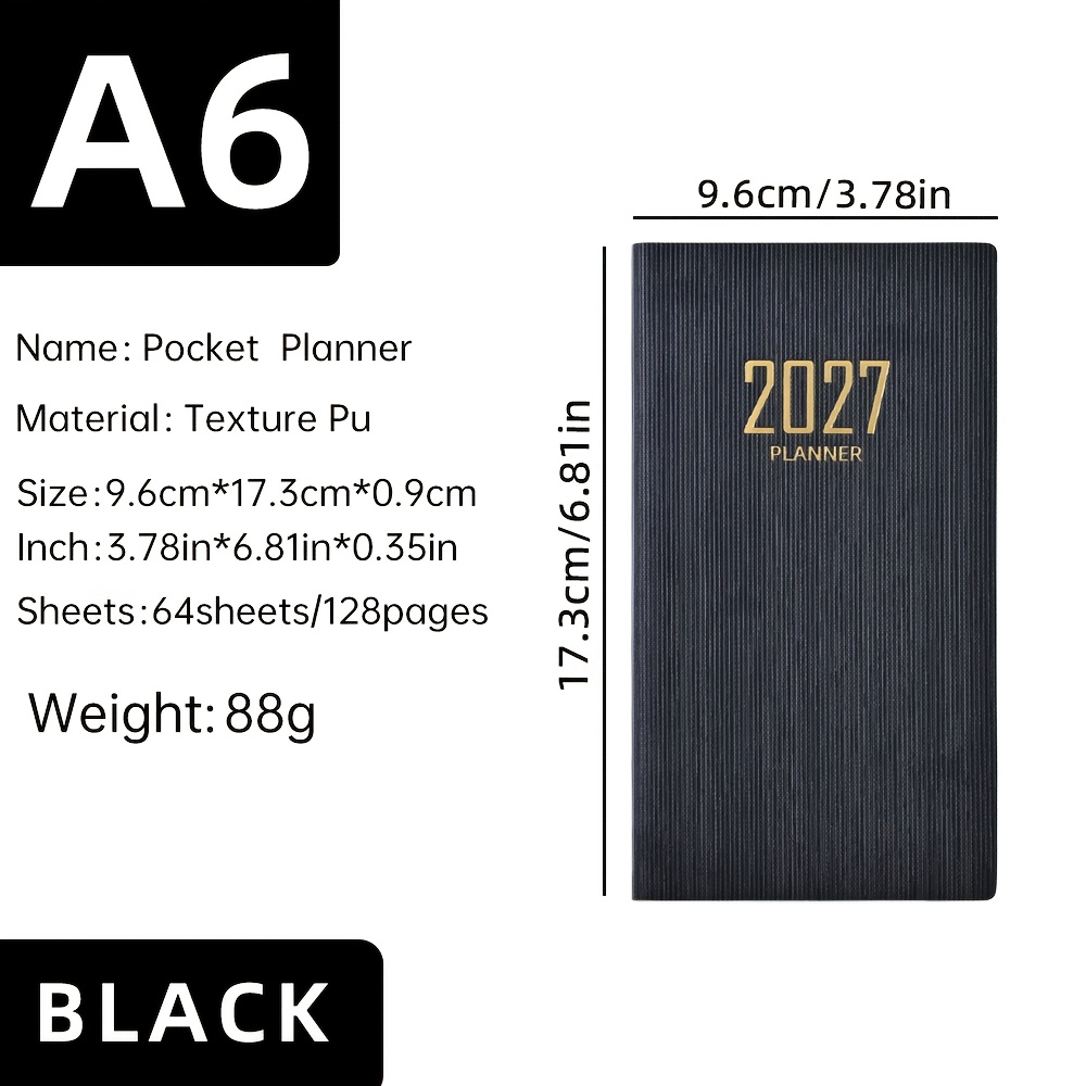 TEMU A6 2027 -december Time Management Notebook 6.8 X 3.78 Inches, 128 Pages Calendar Daily And Weekly , Leather Cover Professional Planning Notebook