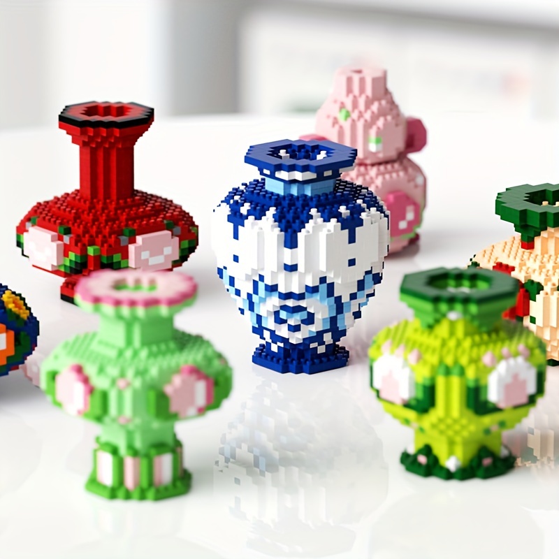 Flower Vase Building Blocks Desktop Decor Christmas Gift Floral Theme