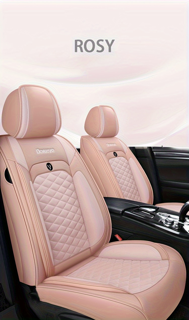 for beige gray quilted car seat cover cartoon design full coverage leather mesh fabric 1 seat five seat option stylish comfortable car seat protector quilted design luxury fee Product details 14