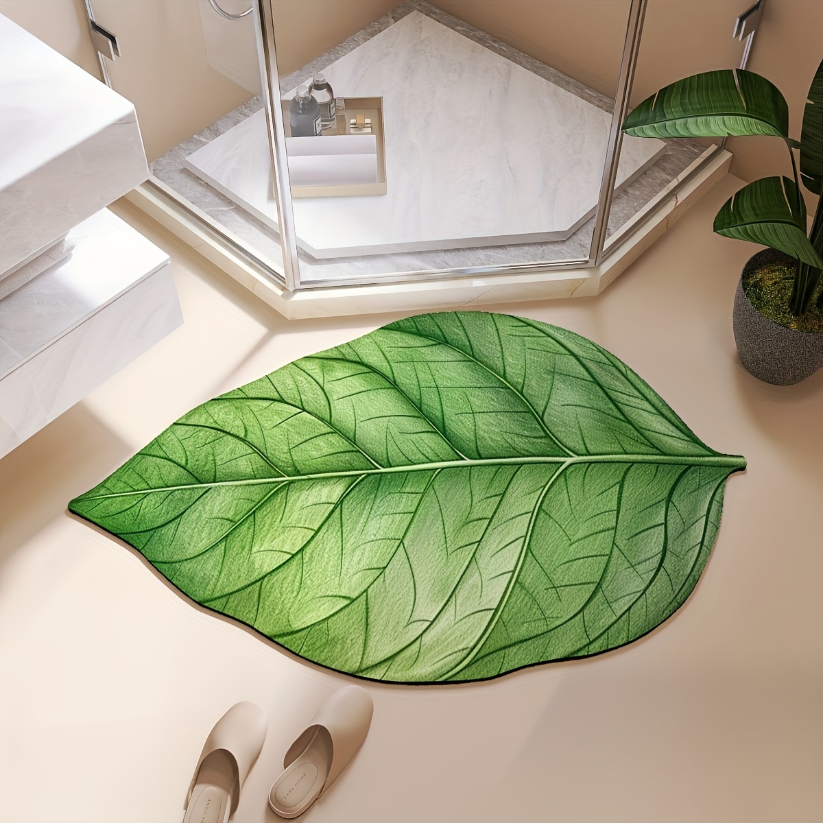 

Versatile Leaf-shaped Diatomaceous Earth Mat With Non-slip Rubber Backing - Water Absorbent, Durable For Bathroom, Kitchen, Entryway & More - Available In 40x70cm, 50x80cm, 60x90cm Sizes