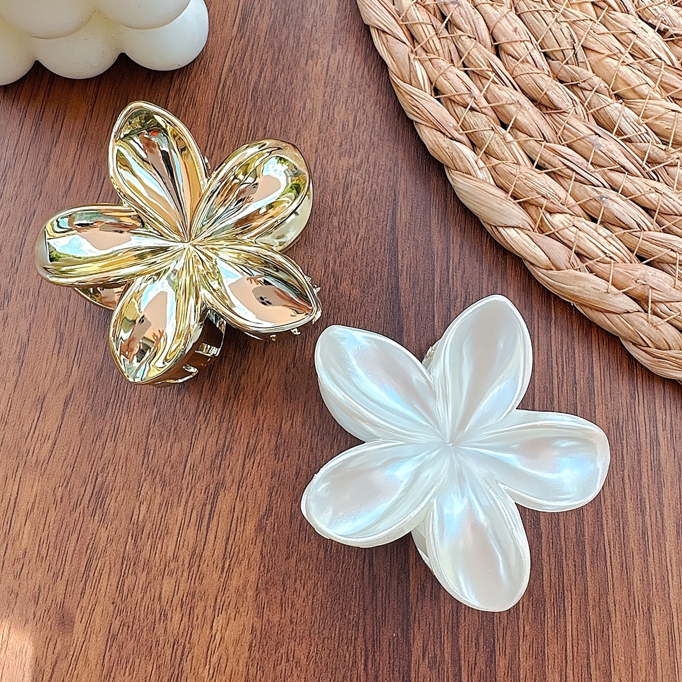 TEMU 2pcs Pince à Cheveux Femme 6Cm/2.36Inch Fleur Acrylique Grande Élégante Individuelle Arrière de Demi- Décoration Fleur Pince à Cheveux