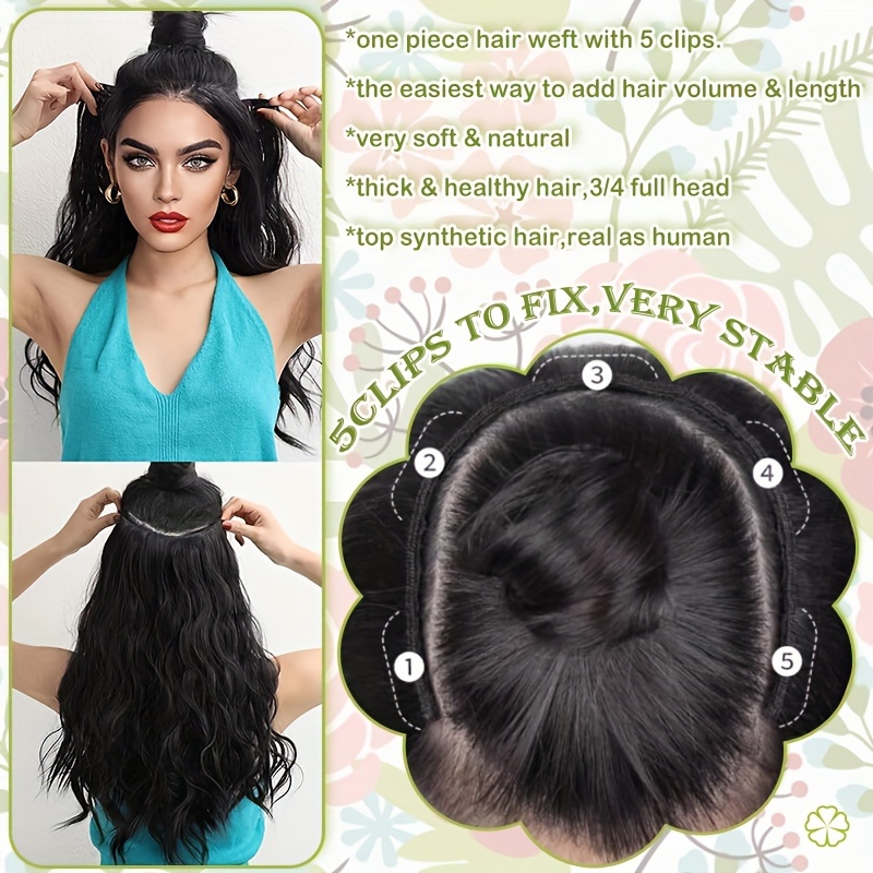18inch 45cm u shaped   clip in hair extensions with 5 clips x thicker 3 4   synthetic long straight hairpiece soft v shape hairpieces add hair volume for women holiday cosplay party gift daily details 5