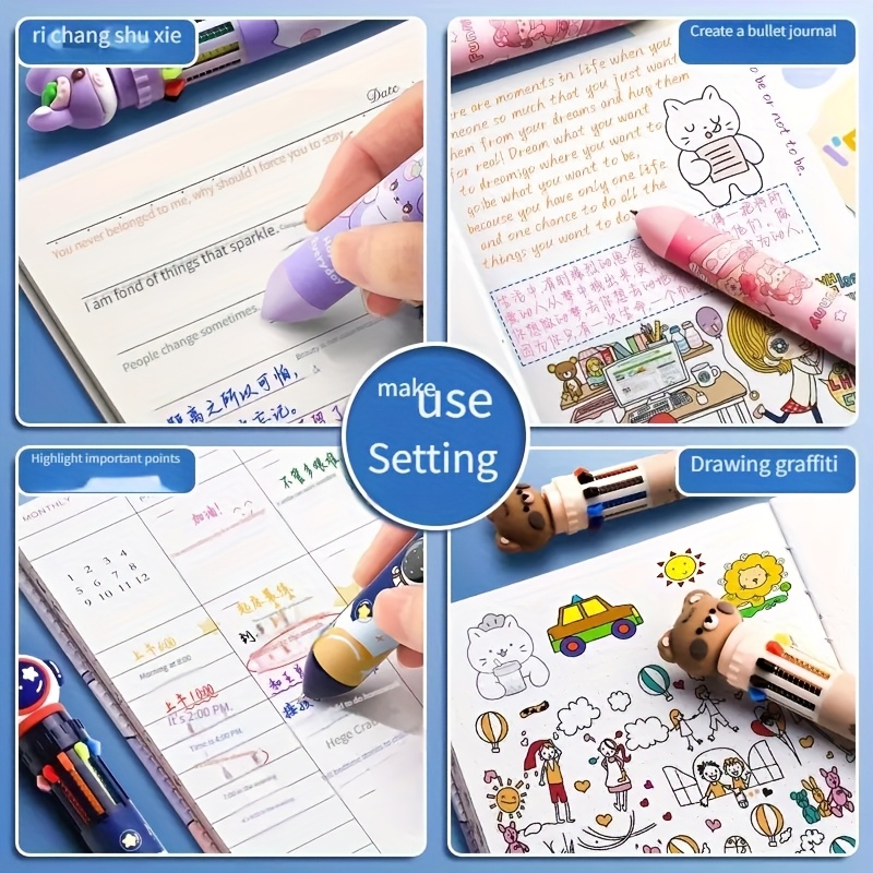 6 piece cute cartoon retractable ballpoint pens 10 color set with soft silicone 3d tips for   switching vibrant colors for hand lettering painting   art projects hand lettering tool artistic drawing pen   design fun stationery smooth writing pen silicone tip pen fine tip pen multicolor pen artists students Product details 6