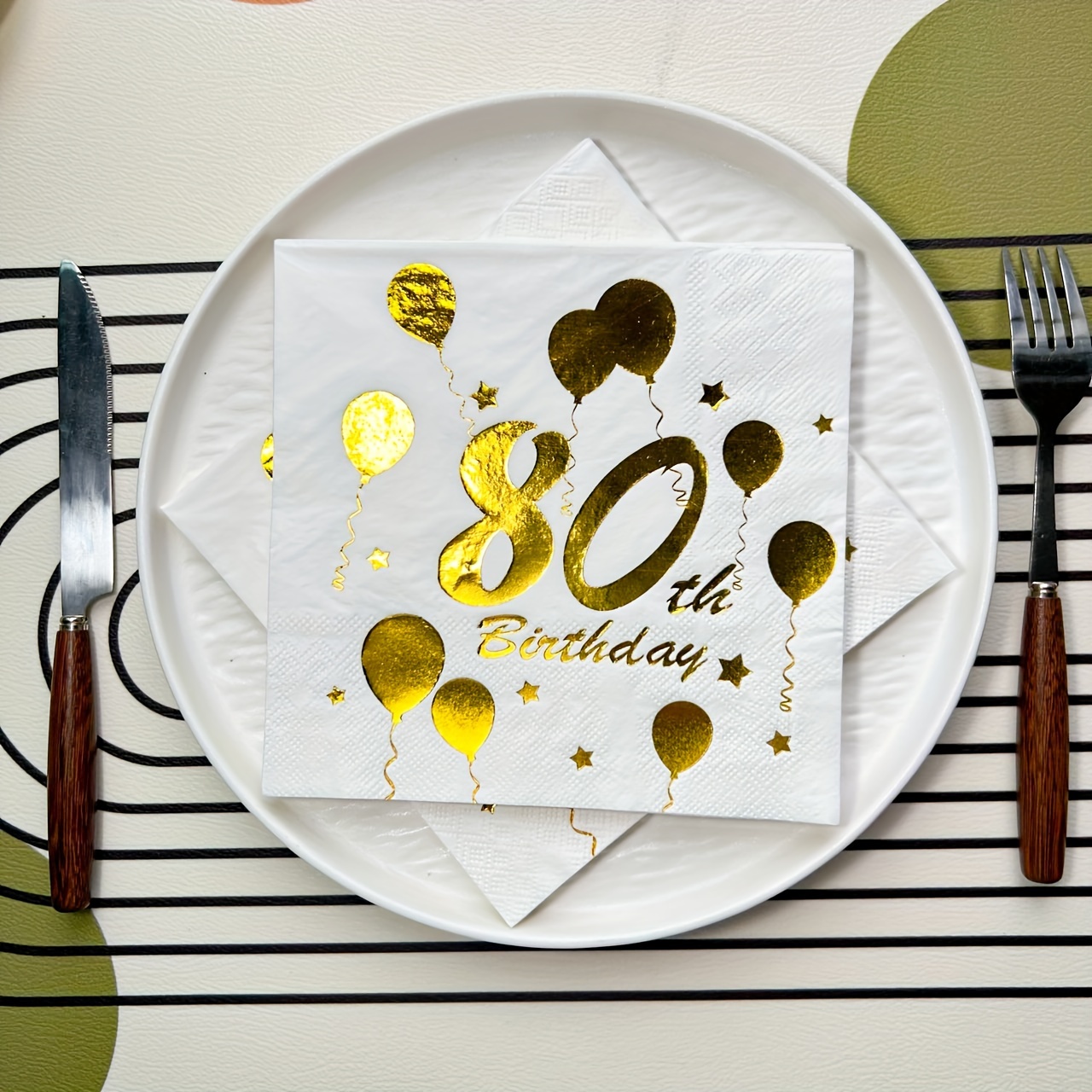 

80th Birthday Celebration Napkins - 20 Pack, Golden Balloon Design, 2-ply Paper Dinner Napkins, Disposable For Party Supplies And Table Decorations