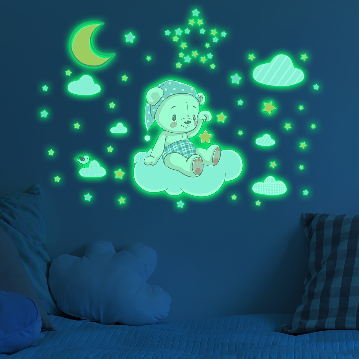 100 piezas/500 piezas estrellas luminosas 3D/pegatinas de pared oscuras  para niños/dormitorio de bebé/decoración del techo del hogar, pegatinas de estrellas  fluorescentes/parches de estrellas de luz nocturna, pegatinas luminosas  coloridas que brillan en