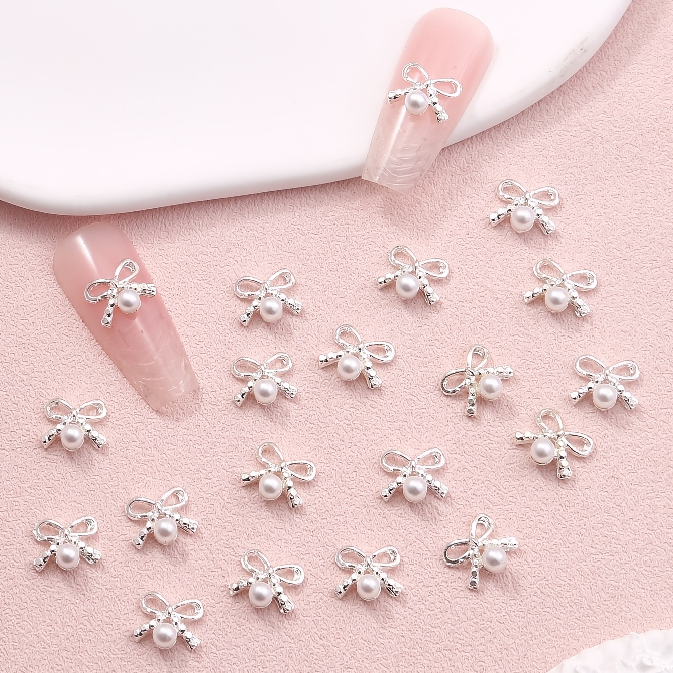 TEMU 20pcs Alloy Pearl Bow Tie, Nail Decorations, Nail Art Set, Shiny Decorations, Suitable For Daily Use, Festivals, Etc., A Must-have For Nail Art