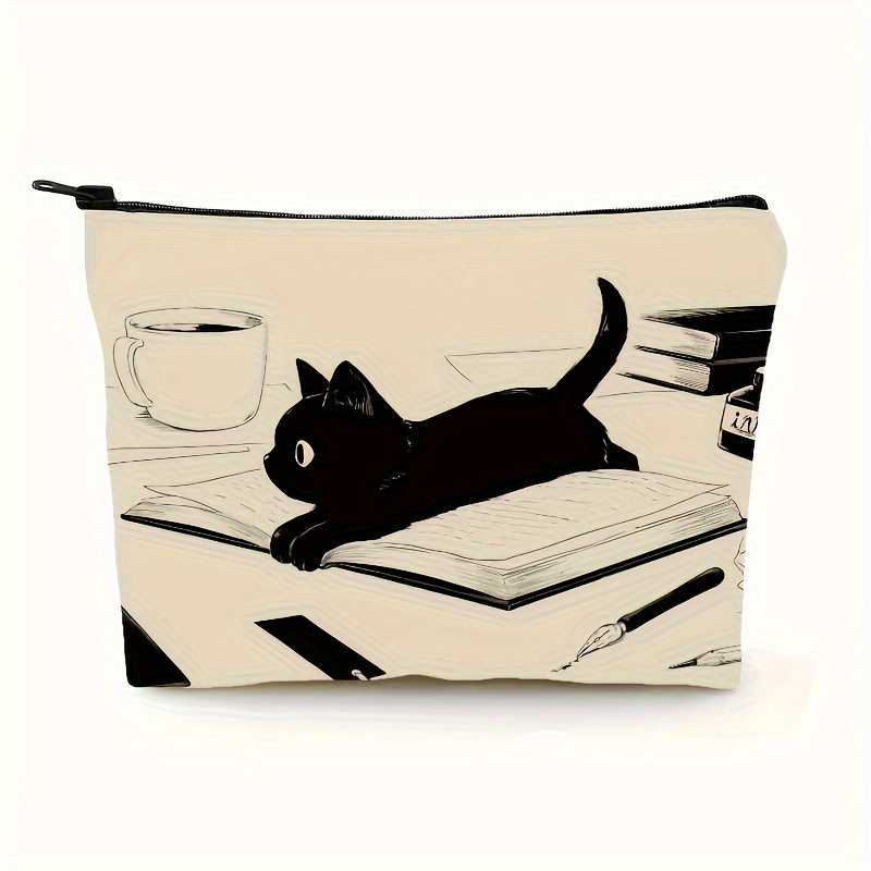 

Black Cat On The Book - Makeup Bags Birthday Gifts Friend Gifts For Women, Travel Essential Lightweight Makeup Organizer Cosmetic Bag