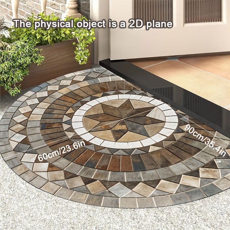 [2d]1pcs 2d Semi-circular Stone Pattern Doormat, Thick Non-slip Soft Diamond , Machine Washable Mat For Porch, Living Room, Outdoor Entryway, Dust Trapping, Durable Front Door Welcome Mat