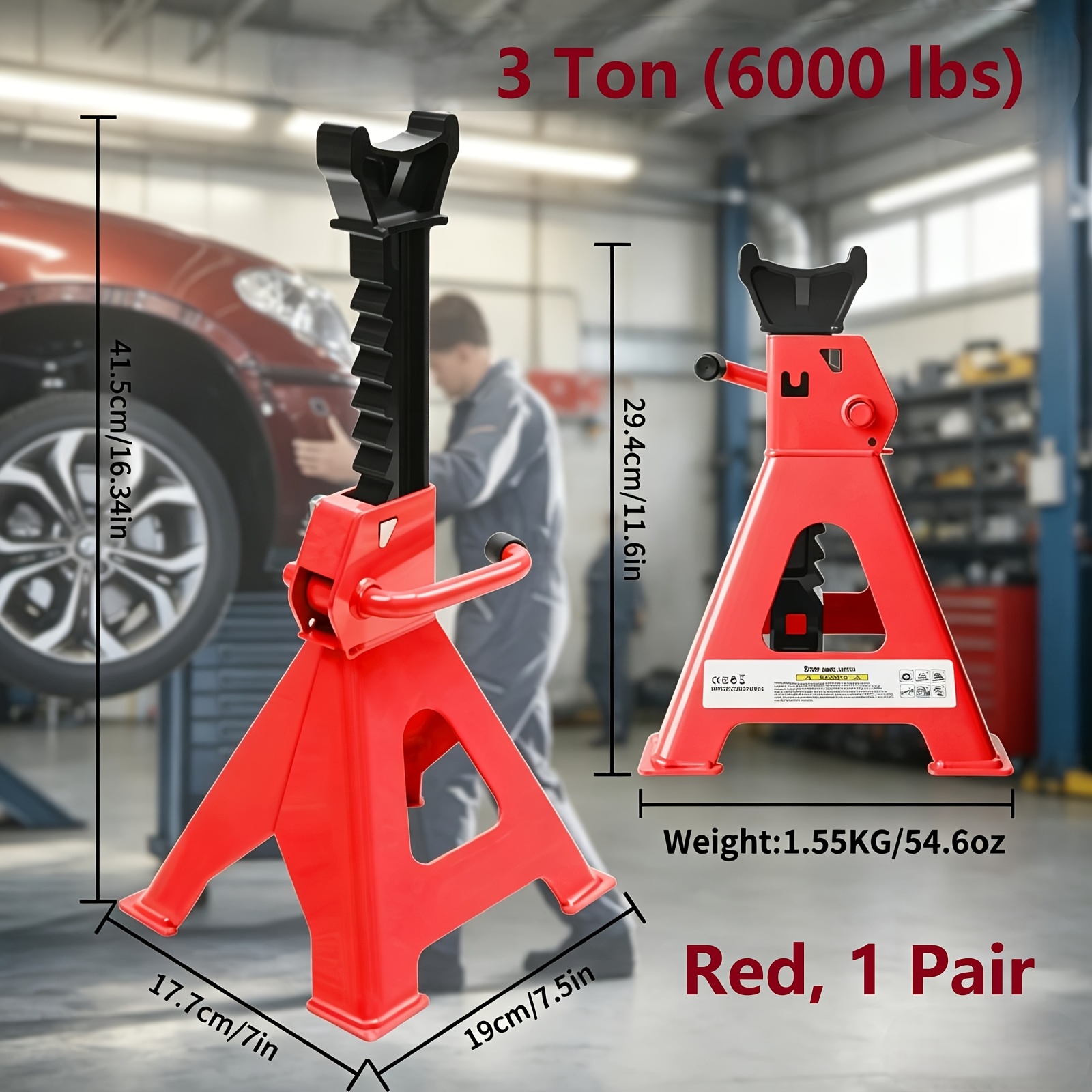 TEMU Red Large Steel Jack Stand: (6, 000-pound) Capacity Car Lift, Pair (not Suitable For Suvs, Trucks)
