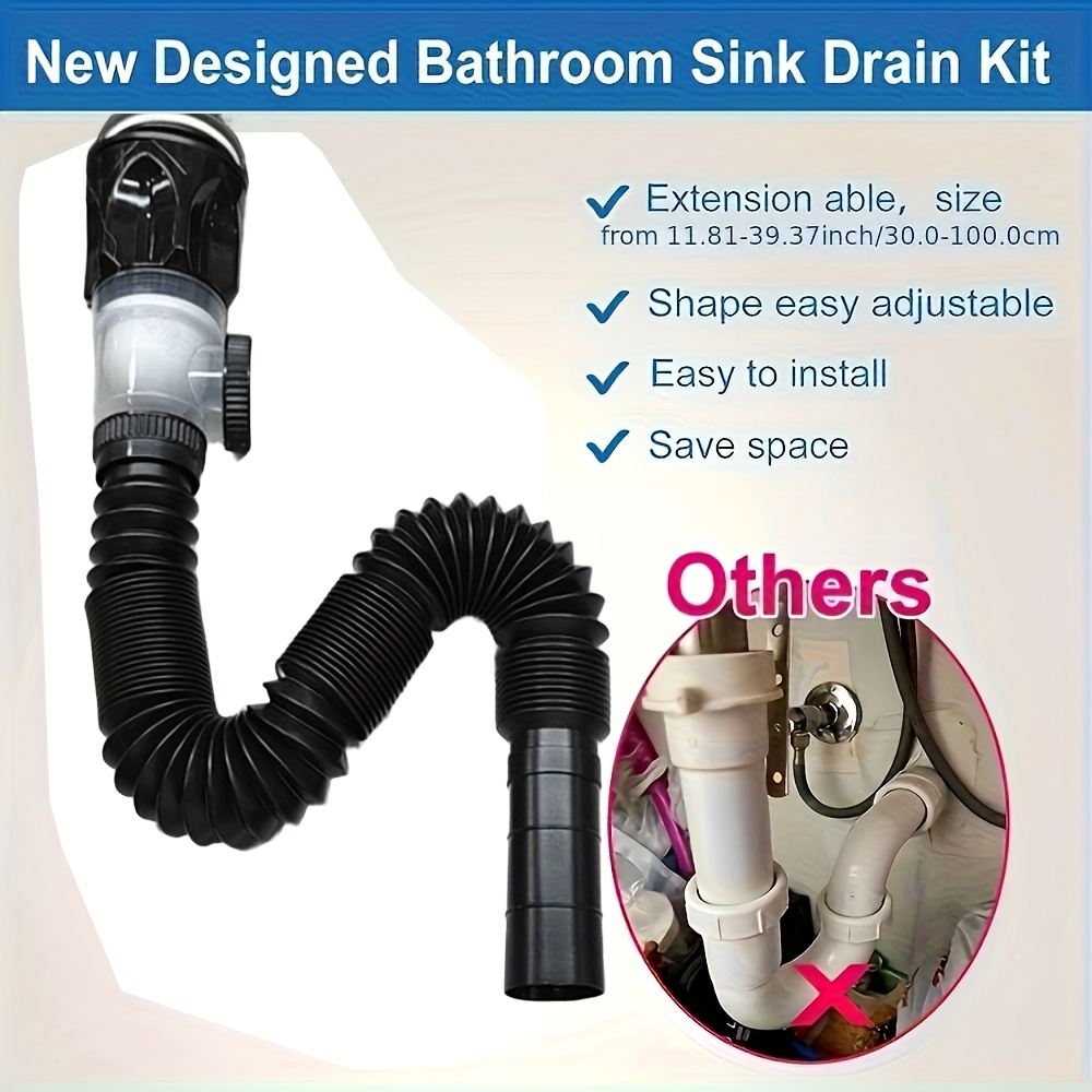 Plastic Sink Drain Pipe Set, Vertical And Horizontal Compatible, Odor-resistant, For Kitchen & Bath Sinks, Flexible P-trap Kit