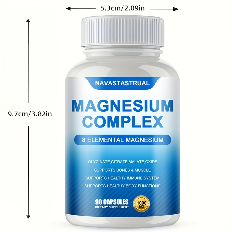 Magnesium Complex Supplement 1000mg 7 Forms (Glycinate, Citrate, Malate, Taurate, Oxide, Aspartate, Orotate) 90 Capsules for Sleep, Nerves,