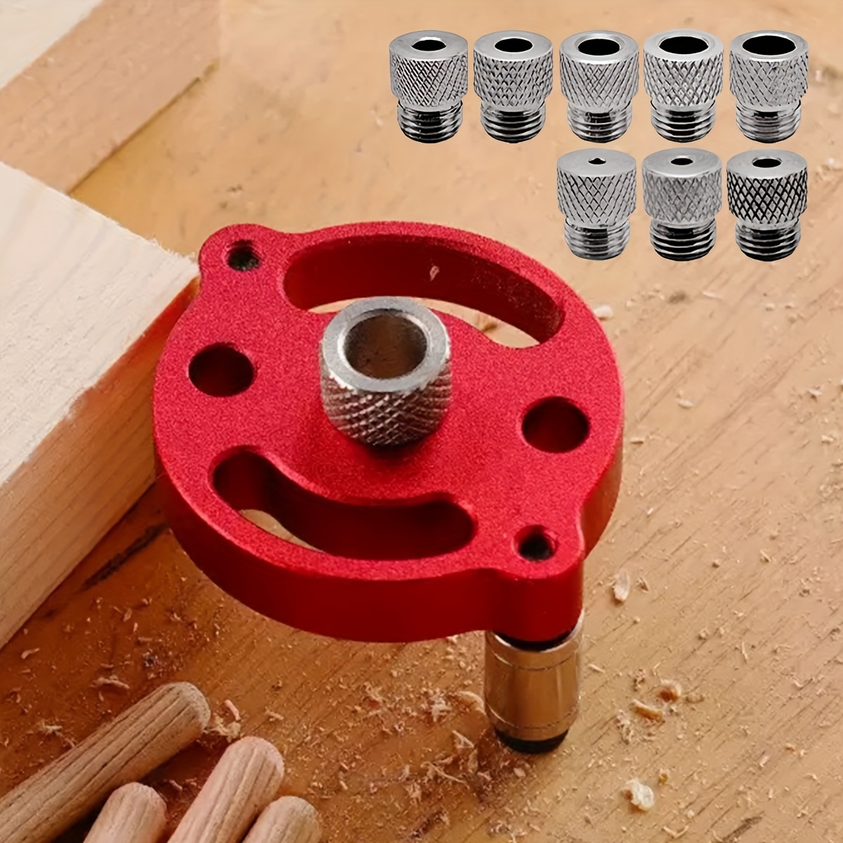 Image of A Set Of Red Aluminum Alloy Center Woodworking Pin Fixtures | 2 Mm Vertical Pocket Hole Punching Locator With Drilling Bushing And Hex Furniture And Woodworking Projects