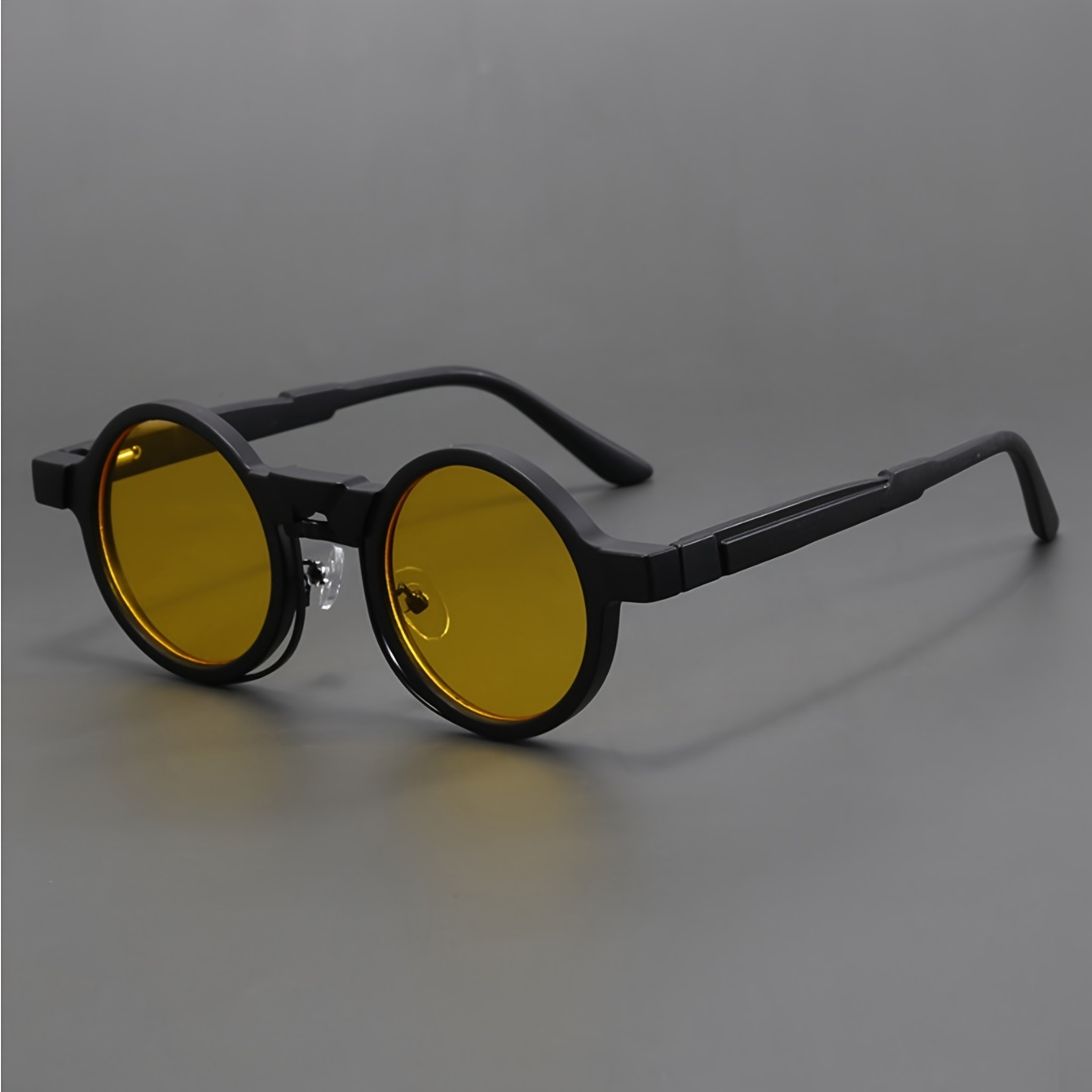 

Steampunk Round Fashion Glasses With Yellow-tinted Lenses - Trendy Hip-hop Style, , Ideal For Casual Wear & Outdoor Activities, Includes Protective Case