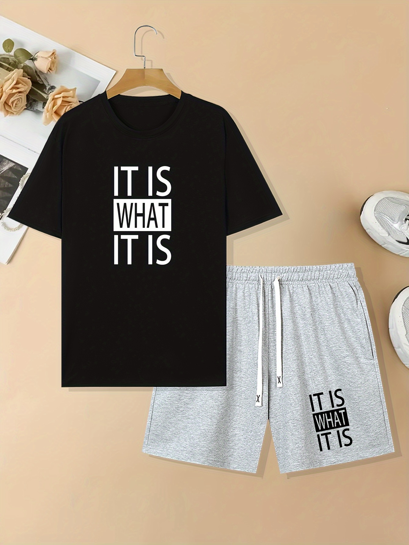 Men's Graphic Tee & Shorts Set – Rave Outfit, Summer Casual, Drawstring Waist, Matching Short Sleeve Set
