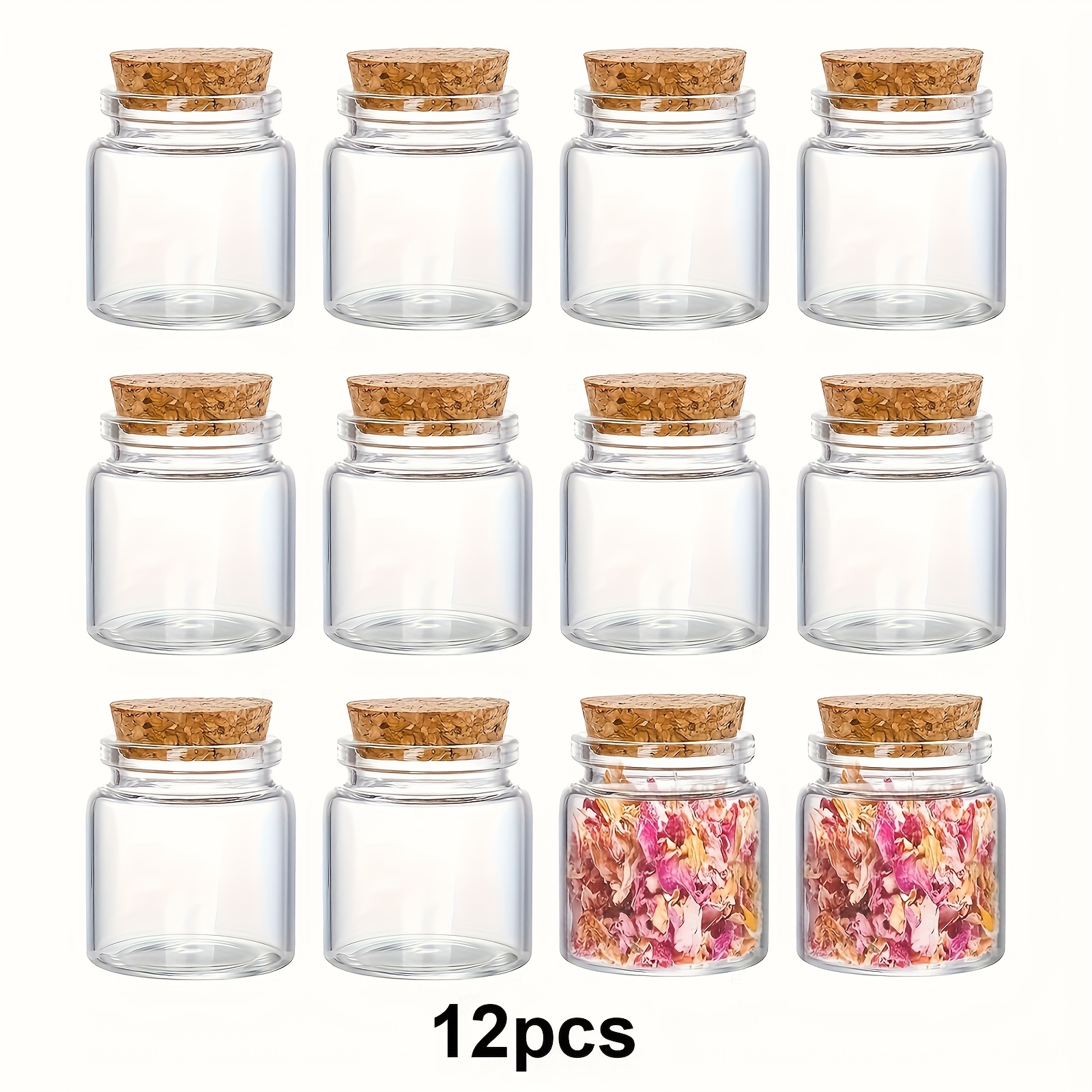50ml Transparent Circular Container, 1.85 Inches - Perfect For Diy Crafts And Storage, Mini Glass Bottles With Cork Stoppers, Suitable For Wedding Gifts, Party Decorations, And , 12pcs A Packaging