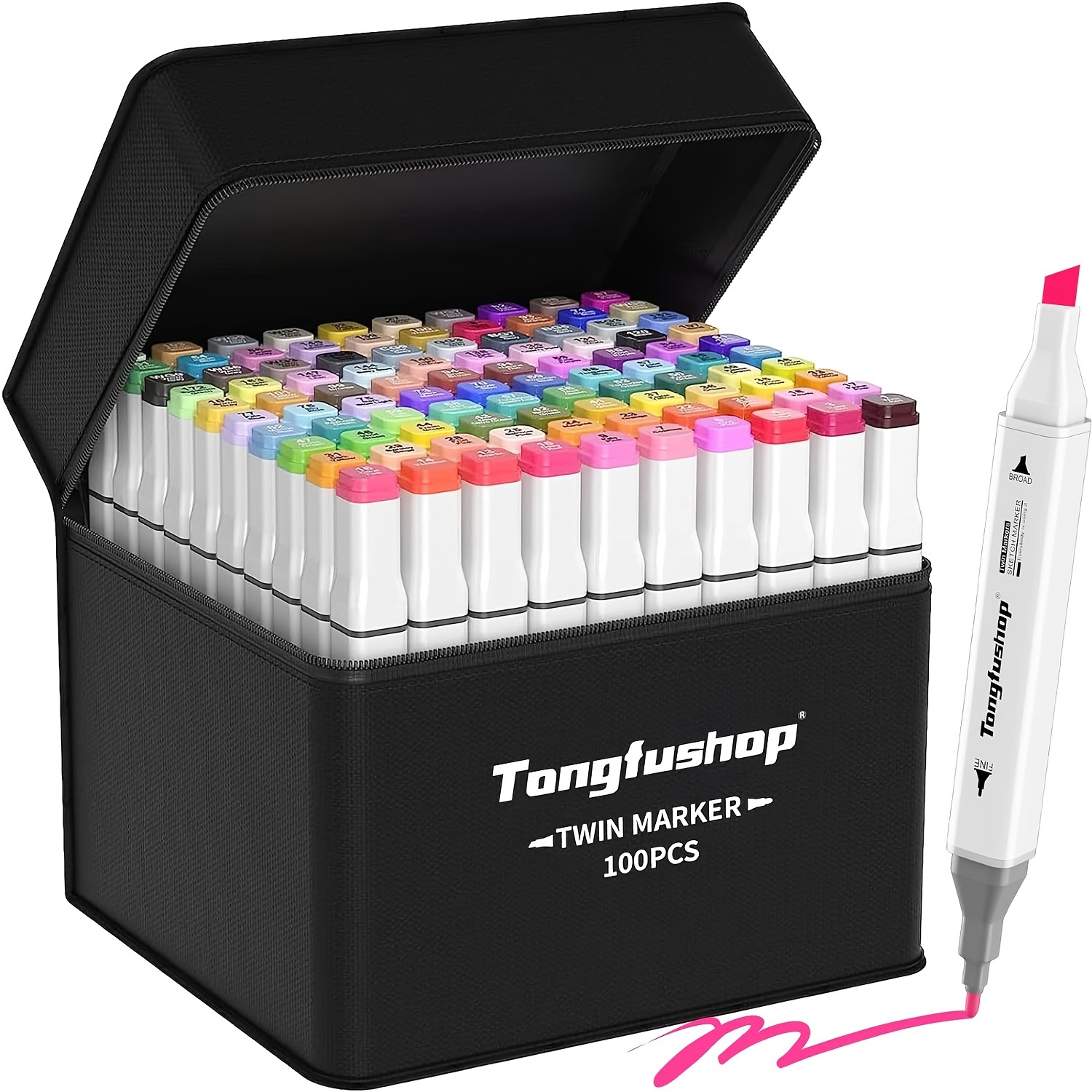 

Tongfushop 100 Colors Alcohol Markers, Double Tip Blender Art Drawing Markers Set, Professional Permanent Sketch Markers For Coloring Illustrations With Organizing Case, Pad