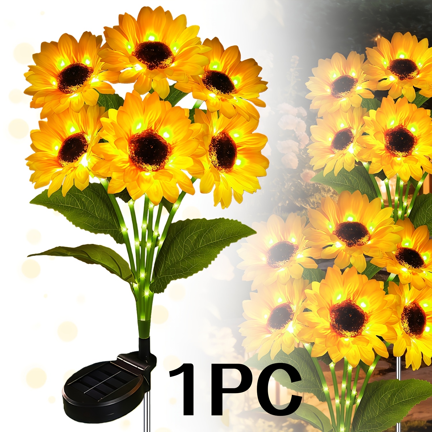 TEMU 1pc Includes 6 Heads Sunflower New Upgraded Solar Sunflower Light, Ip64 Outdoor Decoration, Solar Flower Light, Solar Courtyard Light,