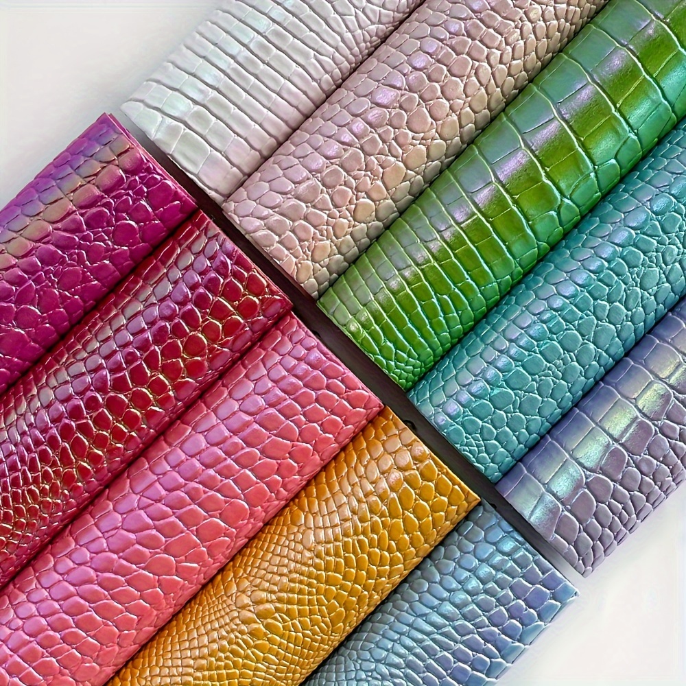 

10-piece Rainbow Crocodile Pattern Pu Leather Sheets, A4 Size 8.26" X 11.81", Ideal For Diy Crafts, Bows, Handbags & Sewing Projects - Durable, Scratch-resistant Faux Leather