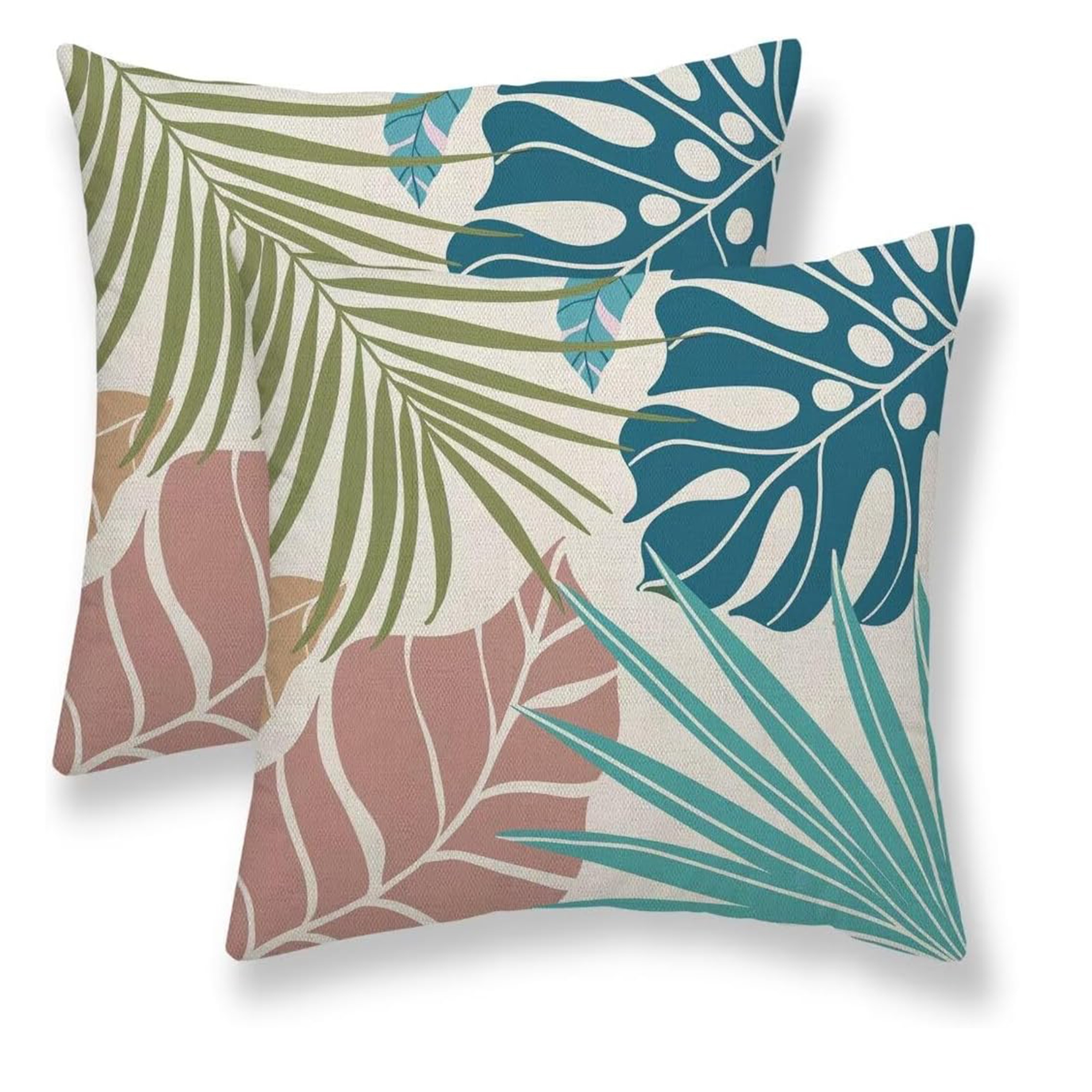 

2pcs Leaf Throw Pillow Covers - Pink, Teal & Blue | Polyester | Zip Closure | Machine Washable | Home & Outdoor Decor | 16x16, 18x18, 20x20 Sizes