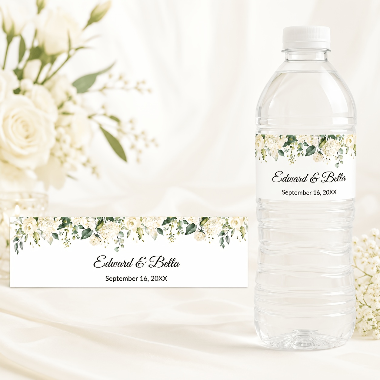 TEMU 25/50pcs Étiquettes de bouteille d'eau personnalisées pour mariage, et dates personnalisés, autocollants floraux pour bouteilles, 8 d'étiquettes