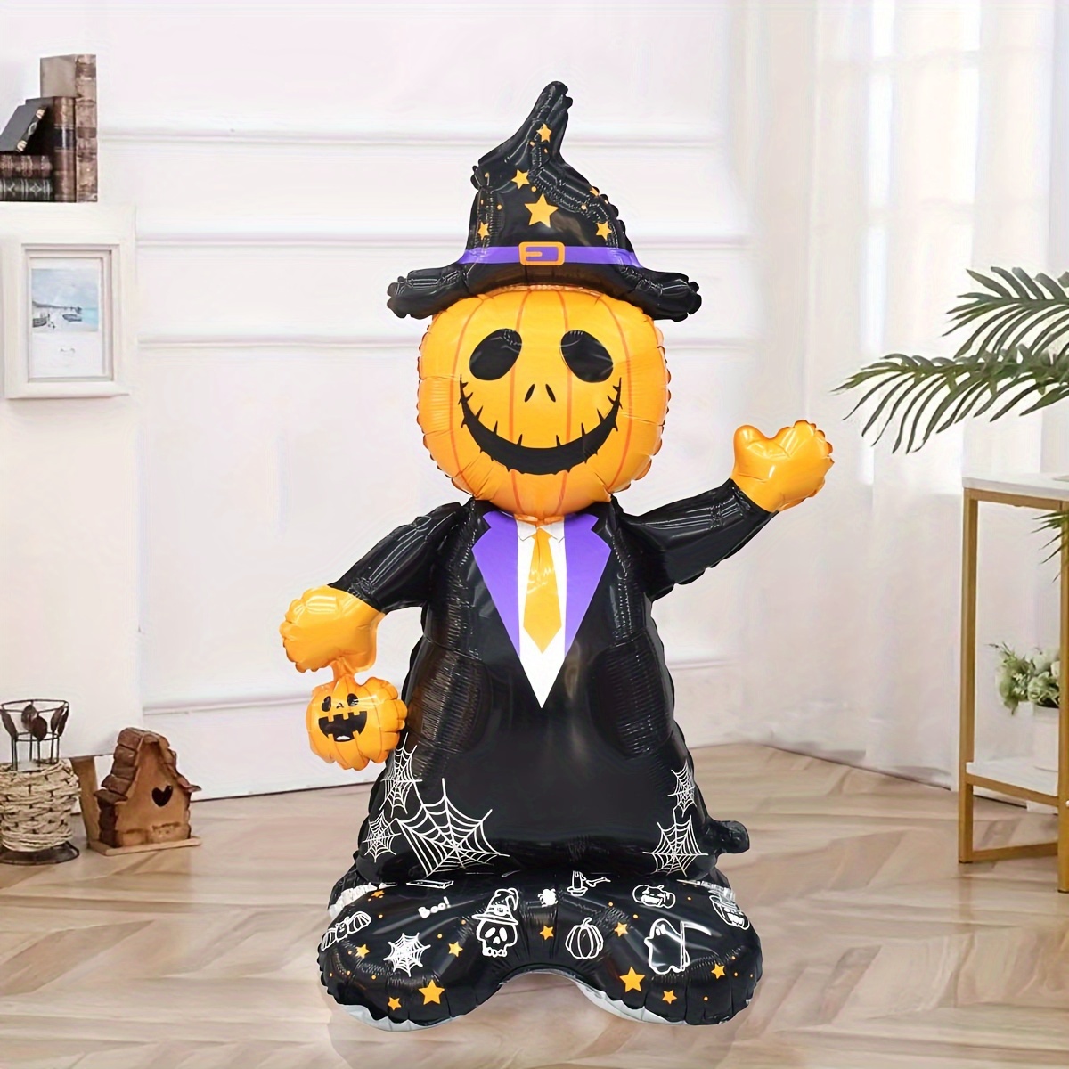 

1pc, New 61-inch Large Base Pumpkin Man Aluminum Film Balloon, Halloween And Day Of The Dead Party Decorations, Room Scenery Props, Haunted House Decoration