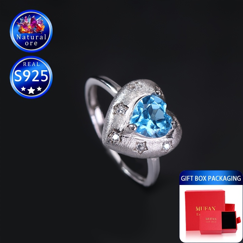 S925 Silver Topaz Adjustable Open Heart Ring