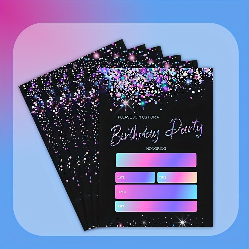 Image of 20pcs Black And Shimmering Birthday Party Invitations, Modern Party Invitation Cards, Birthday Celebration Supplies, Boy Girl Double-sided Birthday Invitations