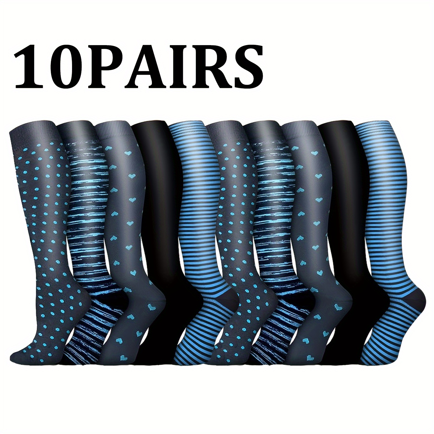 

10 Pairs Socks For - Polyester , Breathable, Non-slip Cuff, Ideal For Long Flights, Work & Sports, Striped Knit Fabric, Hand Wash Only - Perfect Gift For Fitness & Travel Enthusiasts