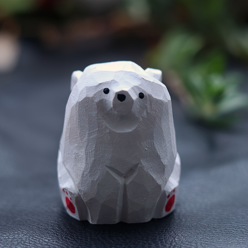 Image of A Handcrafted Wooden Polar Bear Couple Figurine—hand-carved Wooden Art Piece, Suitable For Study Or Entryway Decoration, Indoors Or Outdoors, The Perfect Festive Ornament