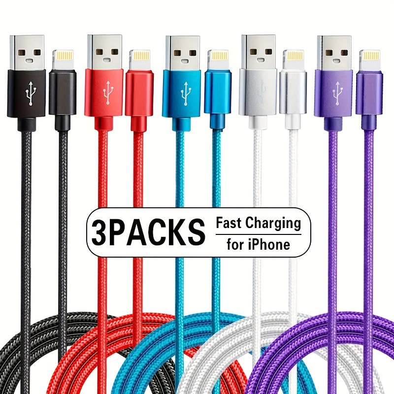 3pcs usb cable fast charging cable for iphone 14 13 12 pro   xr xs 8 7 6s 6 ipad   data charge usb wire cord