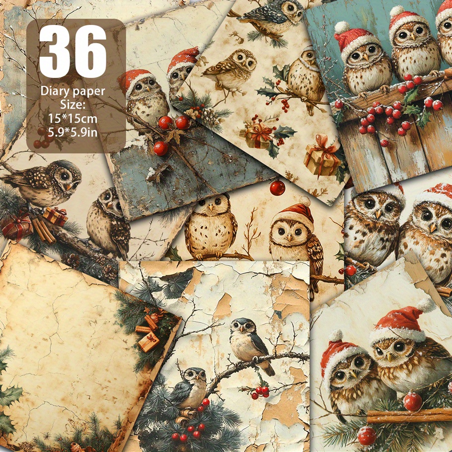 TEMU 36pcs Vintage Christmas Scrapbook Paper, Decorative Scrapbook Paper, Material Paper For Halloween Background Decoration, Scrapbook Making,