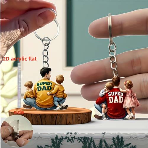 2d flat 2d plane 2d plane acrylic keychain design with family illustrations for fathers day mobile ph cars and backpack decorations durable acrylic keychain gift for him and