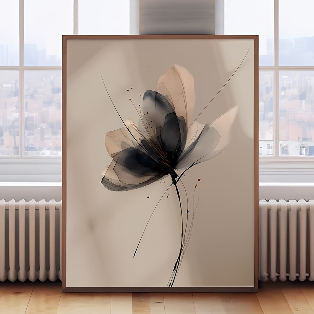 TEMU 2d Flat, 2d Flat, 1pc, Frameless, Beige Ink – Minimalist Plant Wall Art – Abstract Neutral Poster – Black And Gray Watercolor Artwork – Instant,