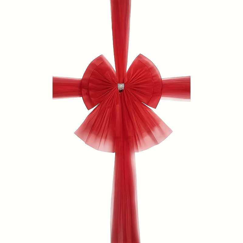 TEMU Wide Red Organza Bow Suitable For Christmas, Birthdays, Weddings & Parties - Reusable Wide Bow Door Decoration With Fabric Ribbon, Elegant Bow