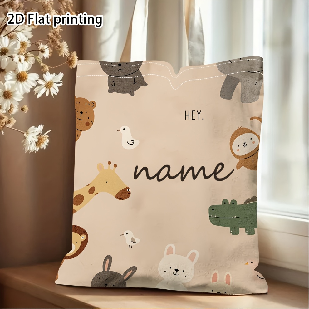 TEMU 1pc 1pcs Personalized Custom Name Jungle Animal Tote Bag Suitable For Travel, Reusable Shoulder Bag With Name/initials, Machine Washable Cute