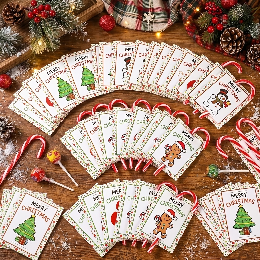 Image of Christmas Gift Decoration Cards 96-pack Exquisite Design Featuring Santa, Christmas Trees, Snowman Enhance Festive Decor, Party Gifts Suitable For Family, , Colleagues Fine