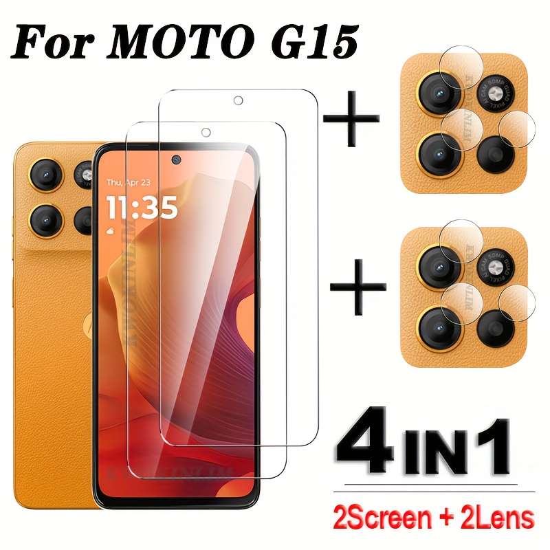 TEMU Protecteur d'écran transparent 4-en-1 en verre pour MOTO G15, Verre trempé et film de lentille de caméra pour MOTOROLA G15