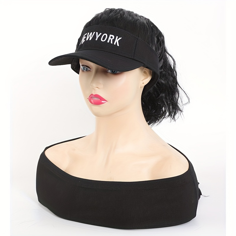 

Women's Adjustable Baseball Cap Wig With Curly Ponytail - Sporty And Trendy Synthetic Hairpiece For Casual Attire