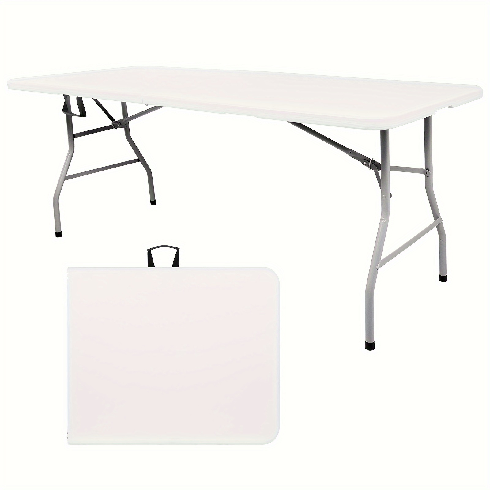 

6ft Plastic Folding Table, Shooting Table, Hdpe Portable Picnic Table Outdoor, For Camping, Party, Wedding, Picnic, With Lock, Handle - White