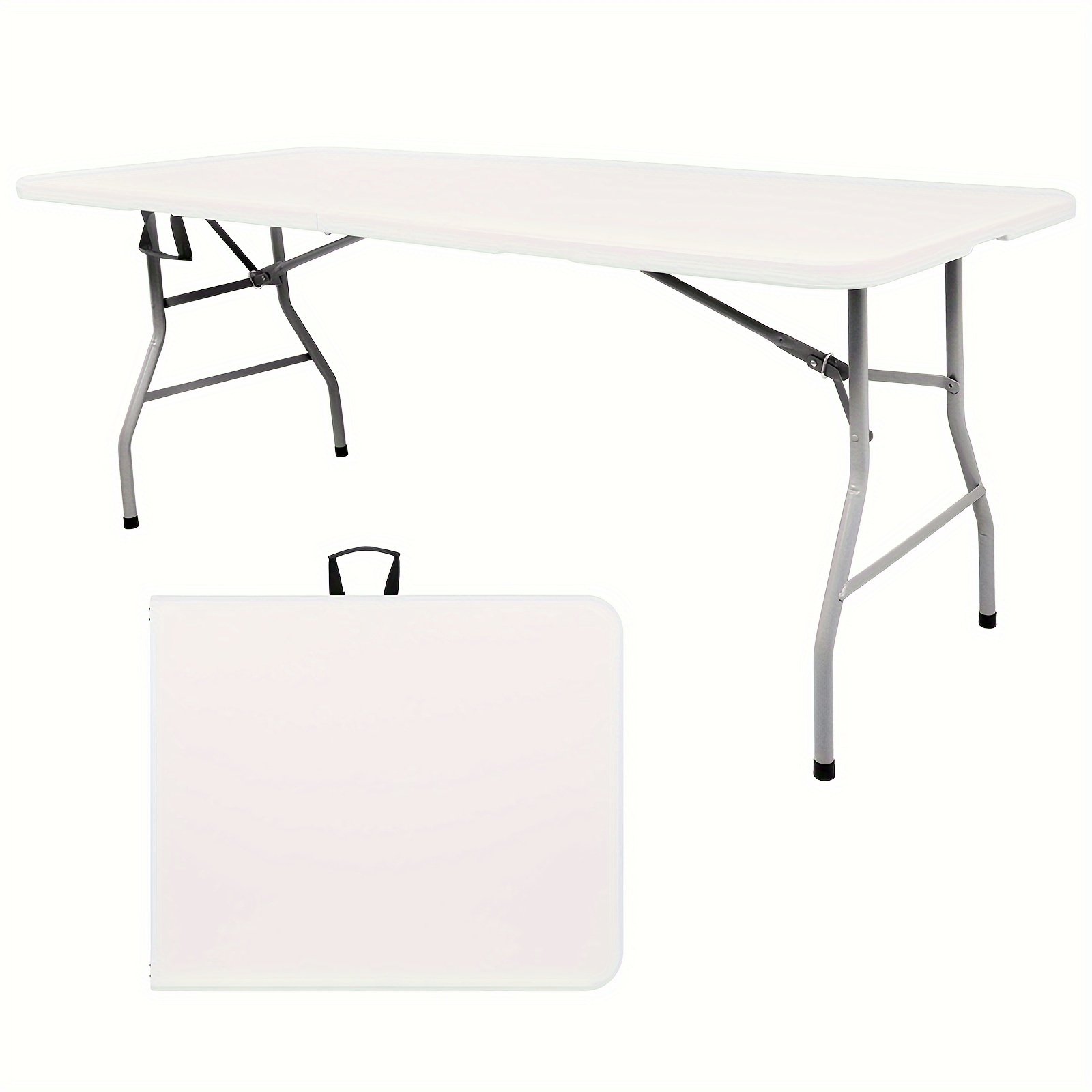 

4ft/6ft Plastic Folding Table, Shooting Table, Hdpe Portable Picnic Table Outdoor, For Camping, Party, Wedding, Picnic, With Lock, Handle - White