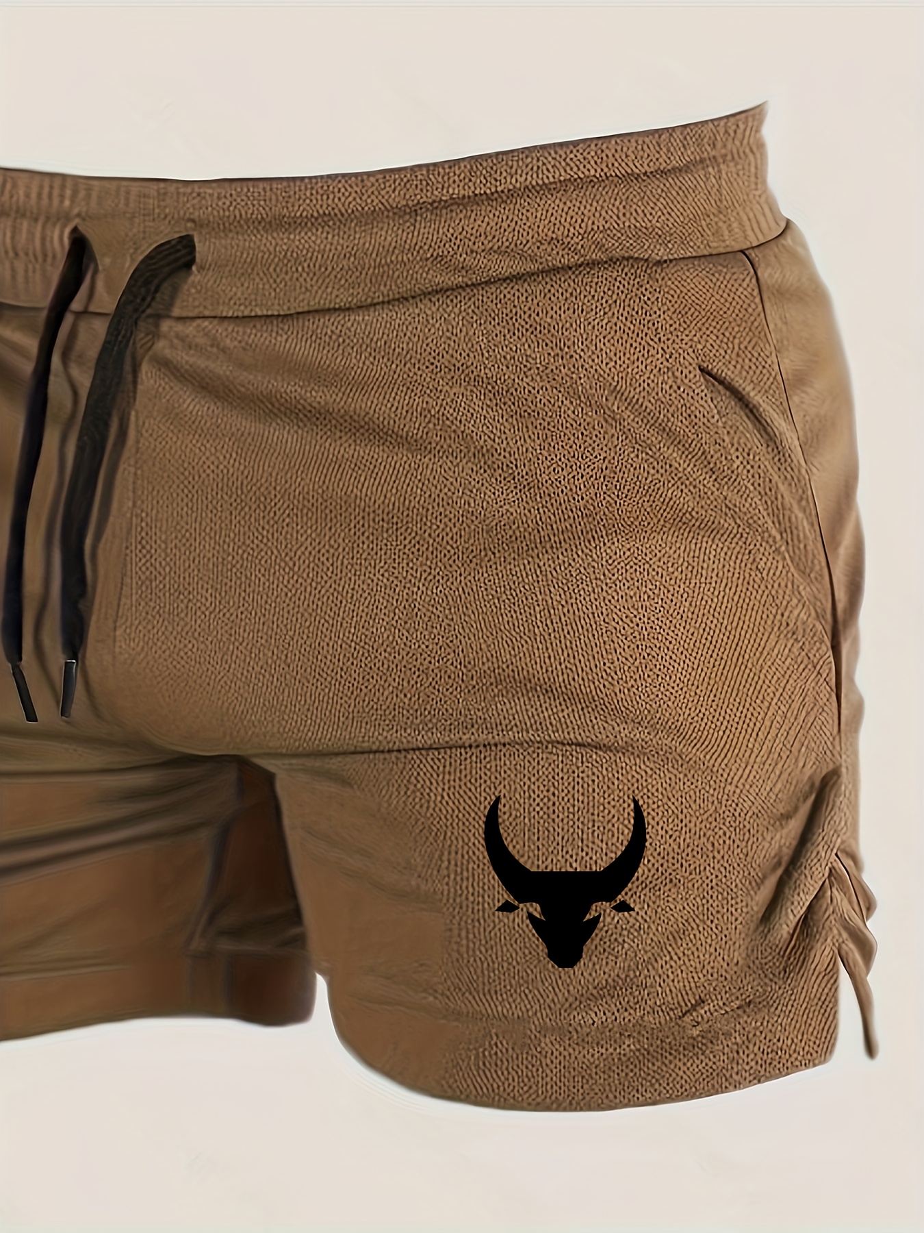 Men'S Slim Fit Athletic Shorts with Bull Head Print - Breathable Mesh, Stretch Polyester Fabric for Running, Gym, and Outdoor Activities, Casual Summer Shorts|Slim Fit Shorts|Wireframe Design